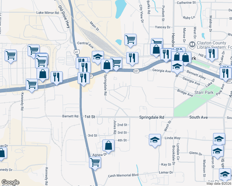 map of restaurants, bars, coffee shops, grocery stores, and more near 166 Governors Drive in Forest Park