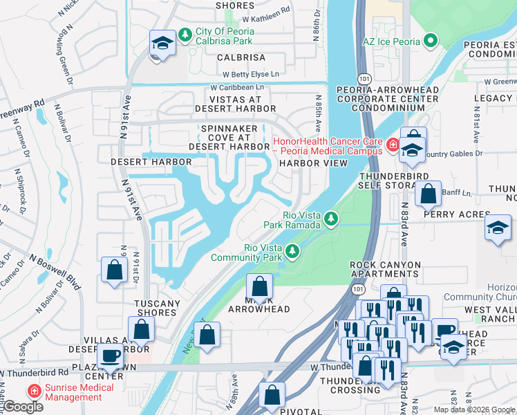 map of restaurants, bars, coffee shops, grocery stores, and more near 14629 North 87th Drive in Peoria