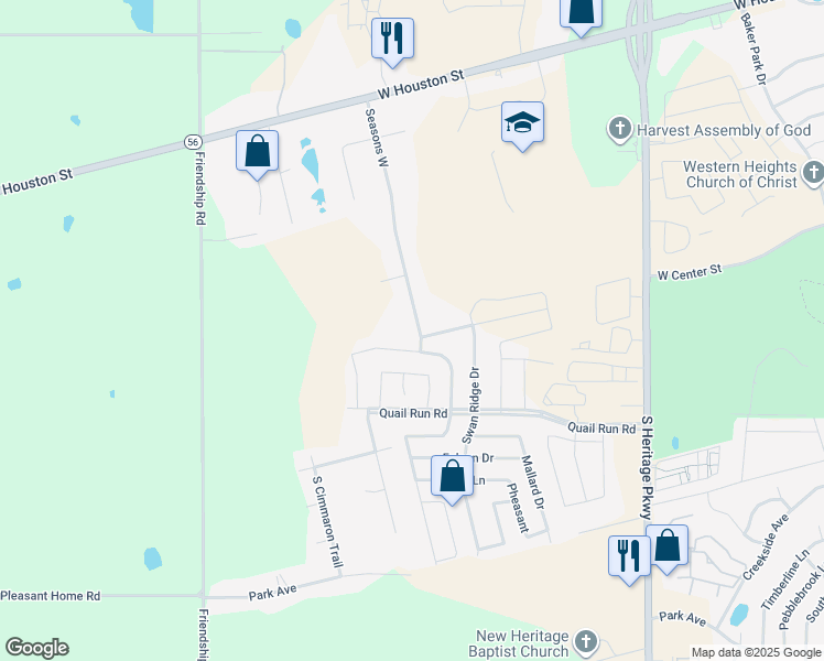 map of restaurants, bars, coffee shops, grocery stores, and more near 602 Seasons West in Sherman