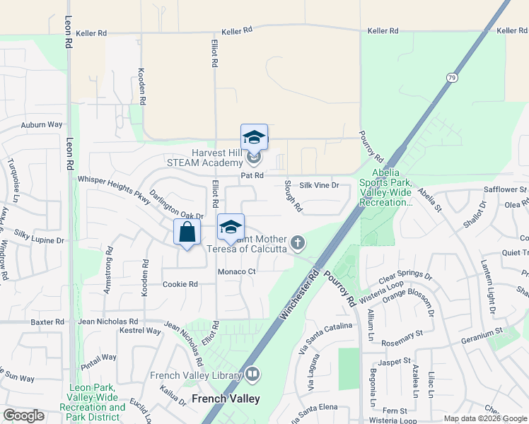 map of restaurants, bars, coffee shops, grocery stores, and more near 31674 Meadow Lane in Winchester