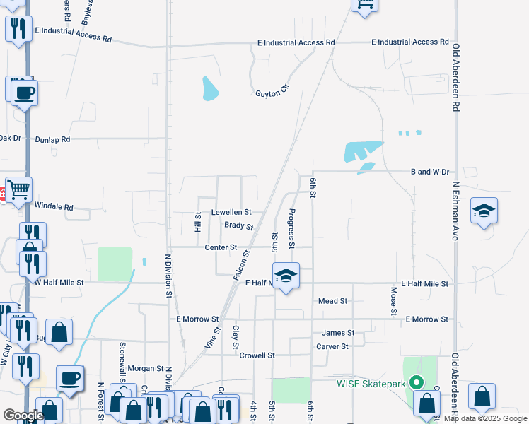 map of restaurants, bars, coffee shops, grocery stores, and more near 598 Lewellen Street in West Point