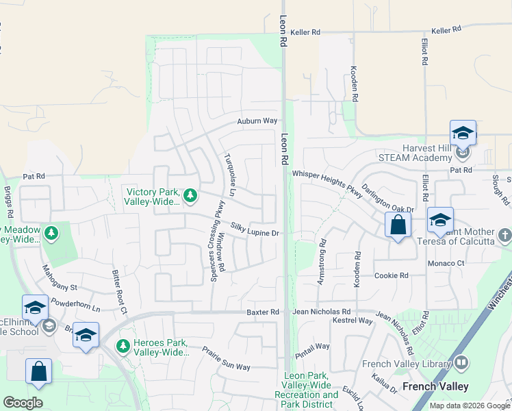 map of restaurants, bars, coffee shops, grocery stores, and more near 34704 Bright Pine Way in Menifee