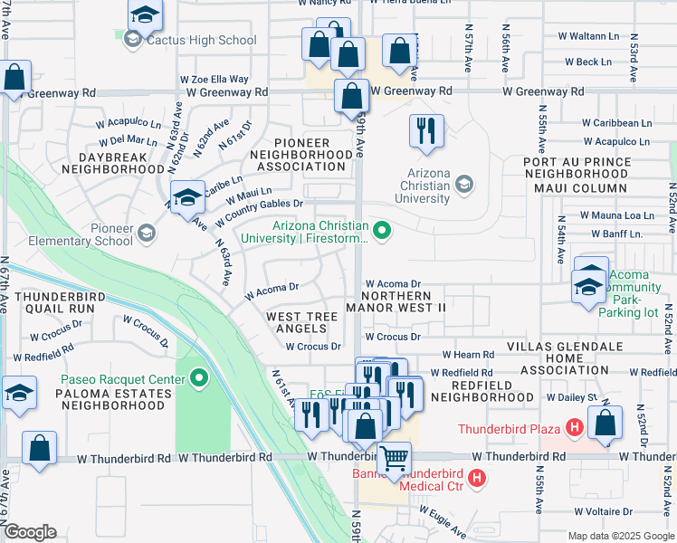 map of restaurants, bars, coffee shops, grocery stores, and more near 14632 North 59th Drive in Glendale