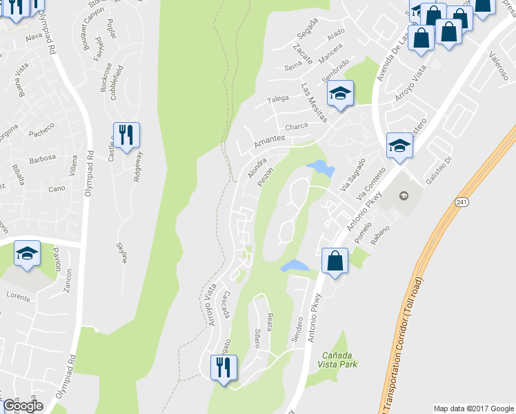 map of restaurants, bars, coffee shops, grocery stores, and more near 29 Vía Caseta in Rancho Santa Margarita