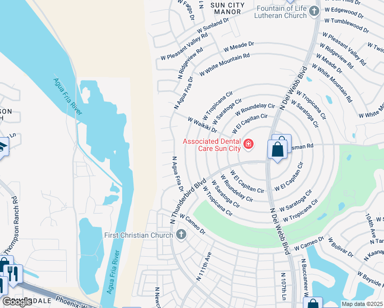 map of restaurants, bars, coffee shops, grocery stores, and more near 10822 West Tropicana Circle in Sun City