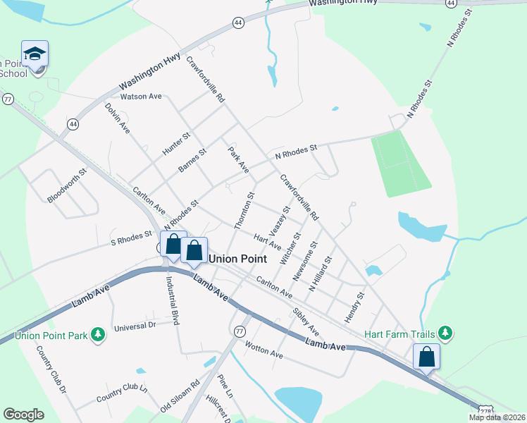 map of restaurants, bars, coffee shops, grocery stores, and more near 606 Bryan Avenue in Union Point