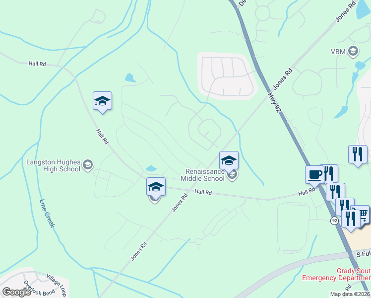 map of restaurants, bars, coffee shops, grocery stores, and more near 5035 Estonian Drive in Fairburn