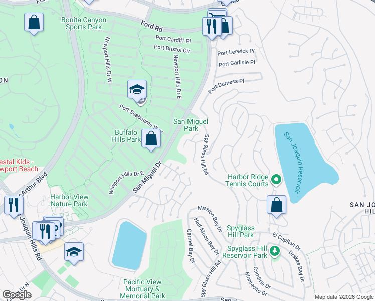 map of restaurants, bars, coffee shops, grocery stores, and more near 4 Hillsborough in Newport Beach