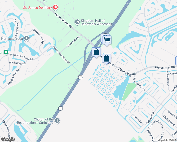 map of restaurants, bars, coffee shops, grocery stores, and more near 2274 Huntingdon Drive in Surfside Beach