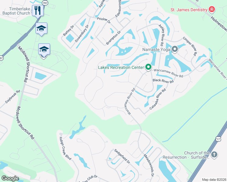 map of restaurants, bars, coffee shops, grocery stores, and more near 617 Broad River Road in Myrtle Beach