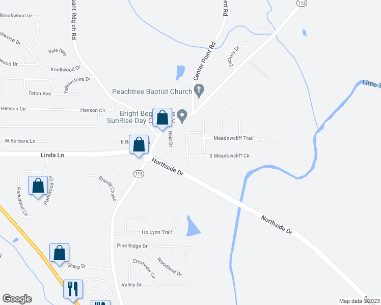 map of restaurants, bars, coffee shops, grocery stores, and more near 90 West Meadowcliff Circle in Carrollton
