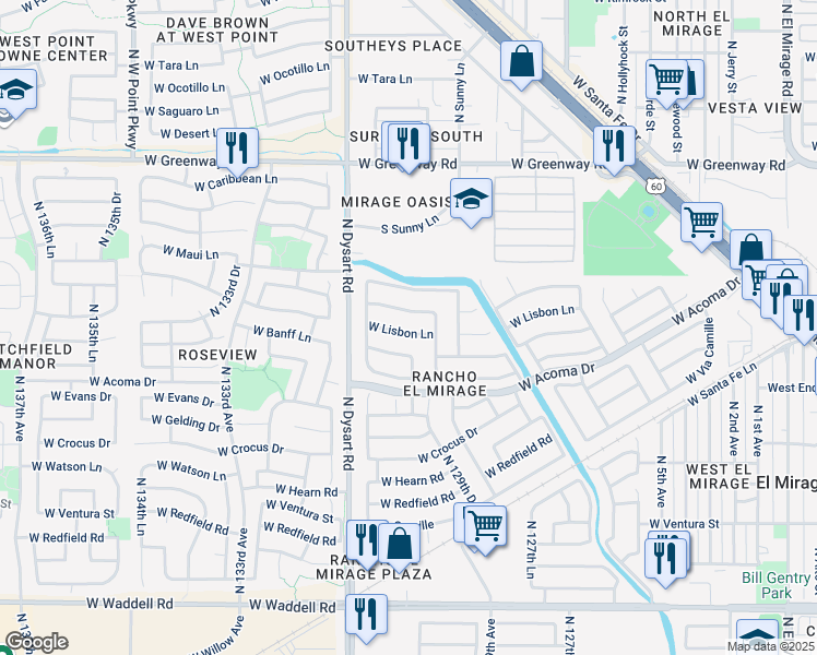 map of restaurants, bars, coffee shops, grocery stores, and more near 13000 West Lisbon Lane in El Mirage