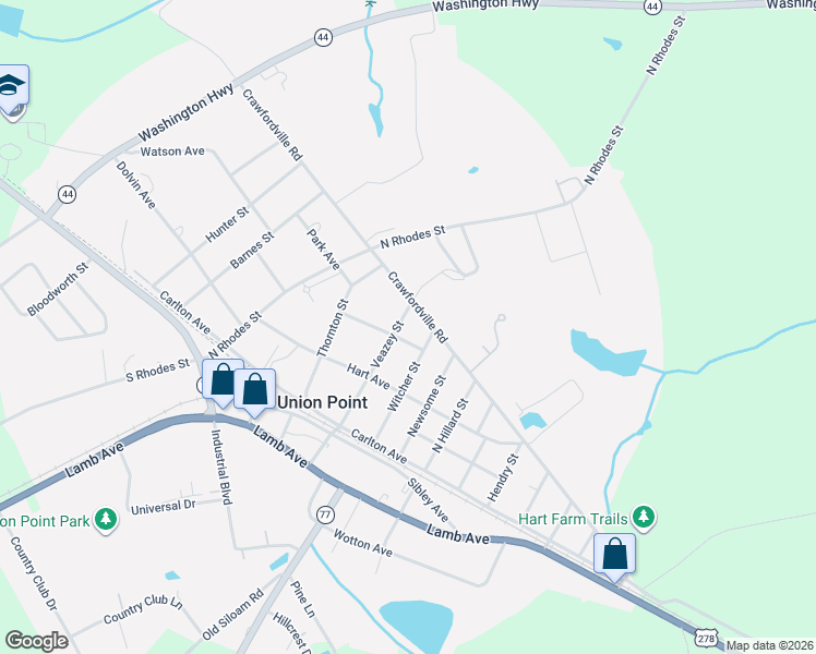 map of restaurants, bars, coffee shops, grocery stores, and more near 301 Veazey Street in Union Point
