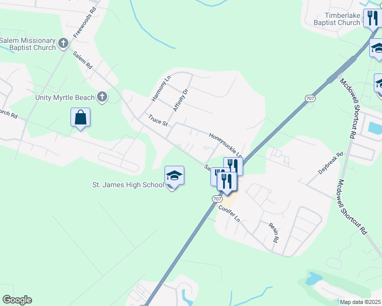 map of restaurants, bars, coffee shops, grocery stores, and more near 104 Carolines Cove Court in Myrtle Beach