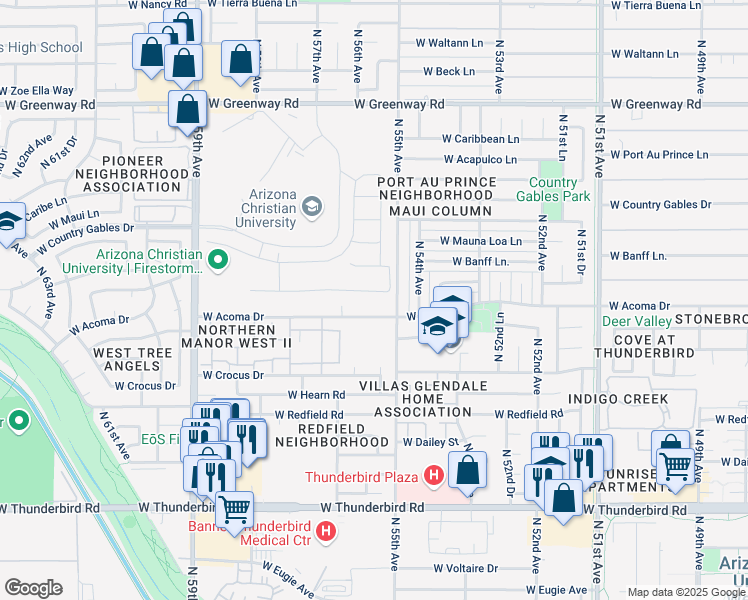map of restaurants, bars, coffee shops, grocery stores, and more near 5523 West Saint Moritz Lane in Glendale