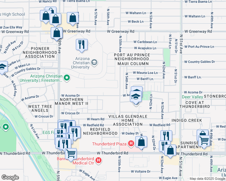 map of restaurants, bars, coffee shops, grocery stores, and more near 5523 West Saint Moritz Lane in Glendale