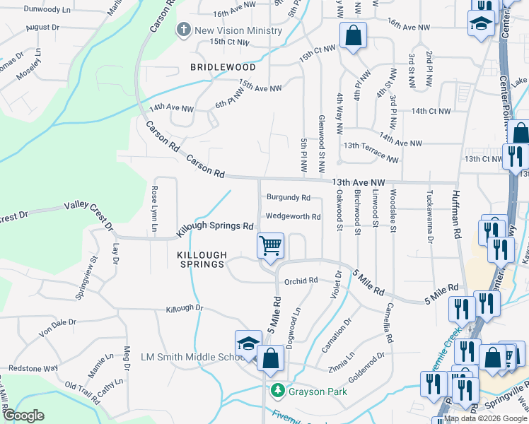 map of restaurants, bars, coffee shops, grocery stores, and more near 1143 6th Street Northwest in Center Point