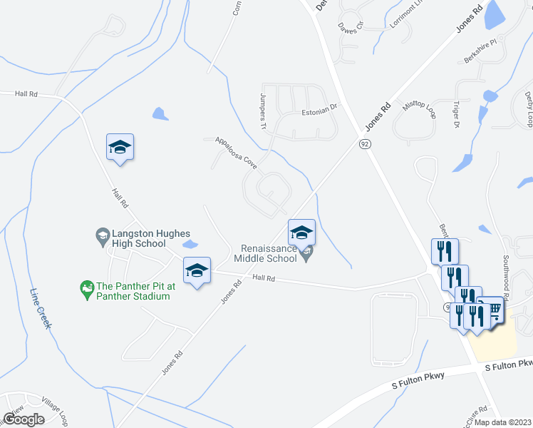 map of restaurants, bars, coffee shops, grocery stores, and more near 5056 Estonian Drive in Fairburn