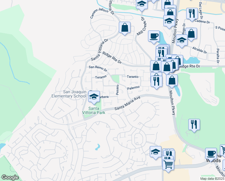 map of restaurants, bars, coffee shops, grocery stores, and more near 22341 Savona in Laguna Hills