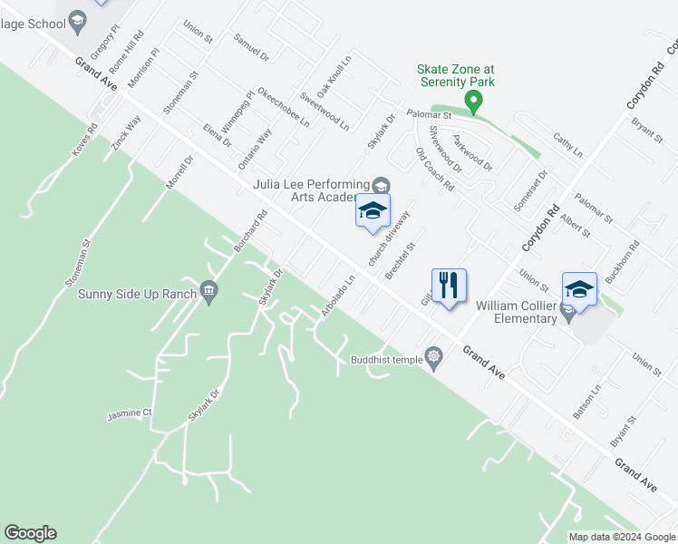 map of restaurants, bars, coffee shops, grocery stores, and more near 33037 Arbolado Lane in Lake Elsinore