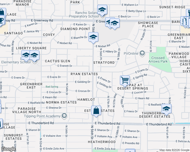 map of restaurants, bars, coffee shops, grocery stores, and more near 14434 North 56th Place in Scottsdale