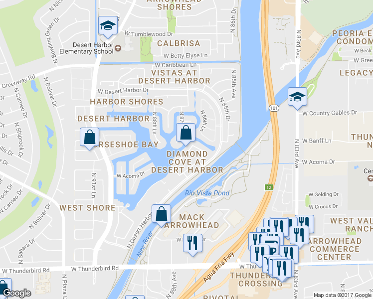 map of restaurants, bars, coffee shops, grocery stores, and more near 14629 North 87th Drive in Peoria