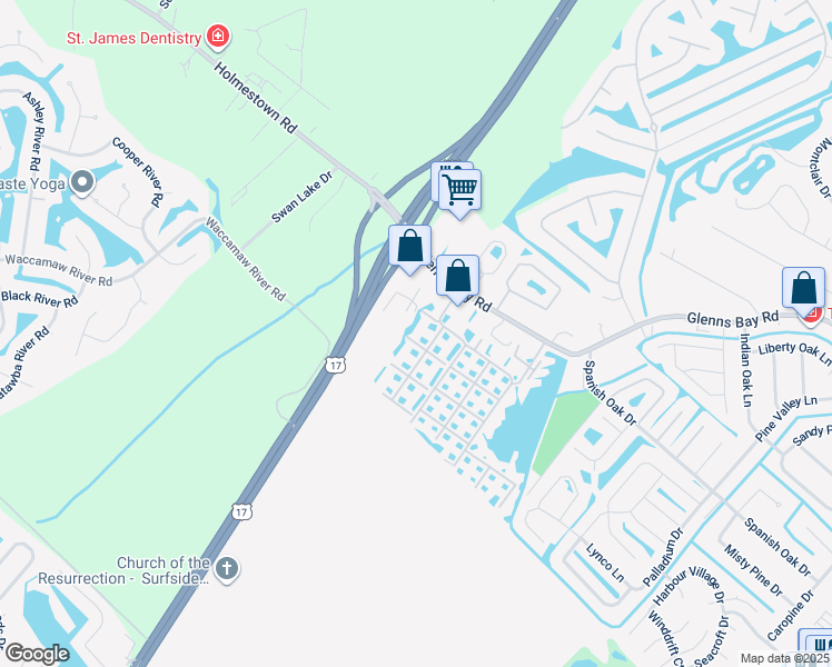map of restaurants, bars, coffee shops, grocery stores, and more near 2276A Essex Drive in Surfside Beach