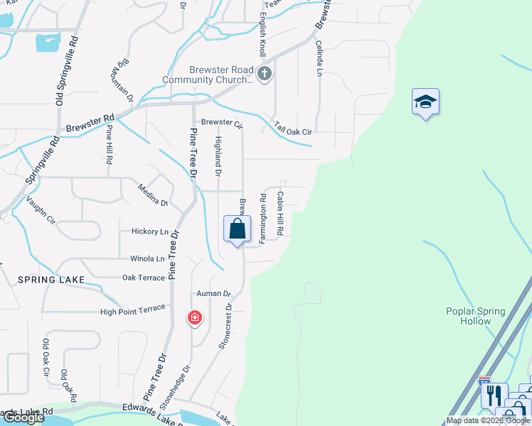 map of restaurants, bars, coffee shops, grocery stores, and more near 1418 Cabin Hill Road in Birmingham