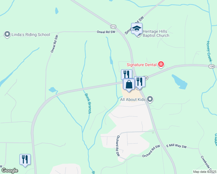 map of restaurants, bars, coffee shops, grocery stores, and more near 2950 Georgia 138 in Conyers