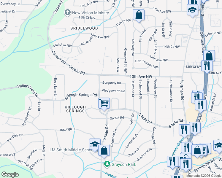 map of restaurants, bars, coffee shops, grocery stores, and more near 432 Wedgeworth Road in Birmingham