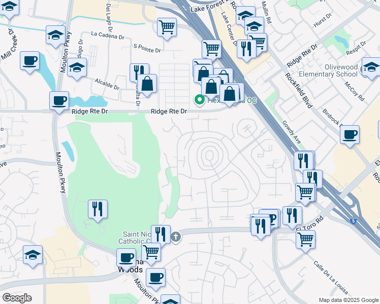 map of restaurants, bars, coffee shops, grocery stores, and more near 2317 Via Puerta in Laguna Woods