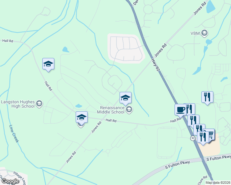 map of restaurants, bars, coffee shops, grocery stores, and more near 5183 Estonian Drive in Fairburn