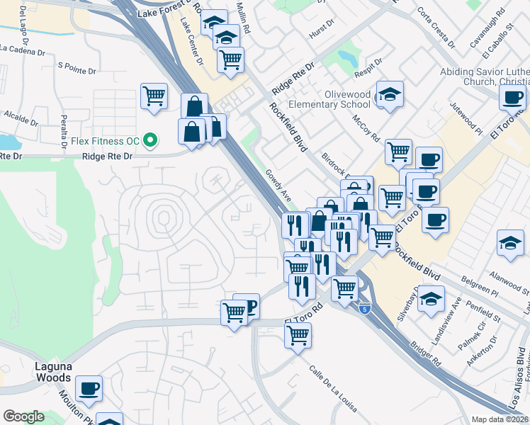 map of restaurants, bars, coffee shops, grocery stores, and more near 2125 Ronda Granada in Laguna Woods