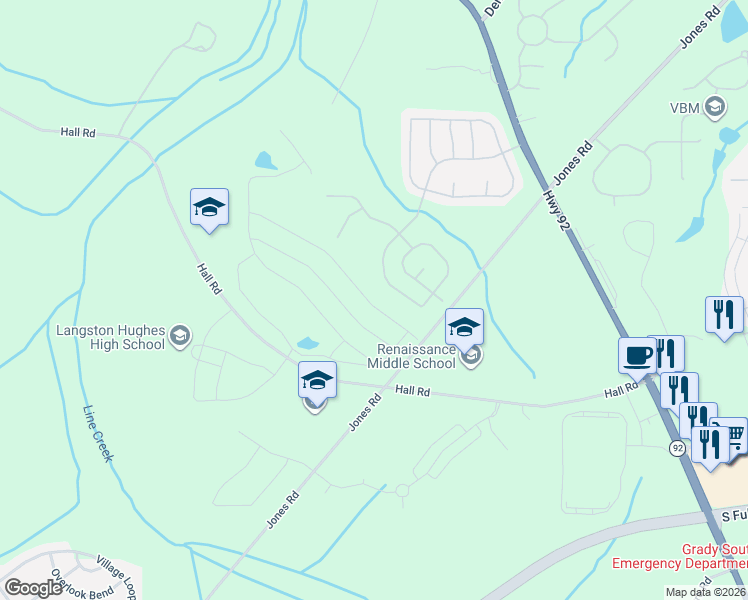 map of restaurants, bars, coffee shops, grocery stores, and more near 5035 Estonian Drive in Fairburn