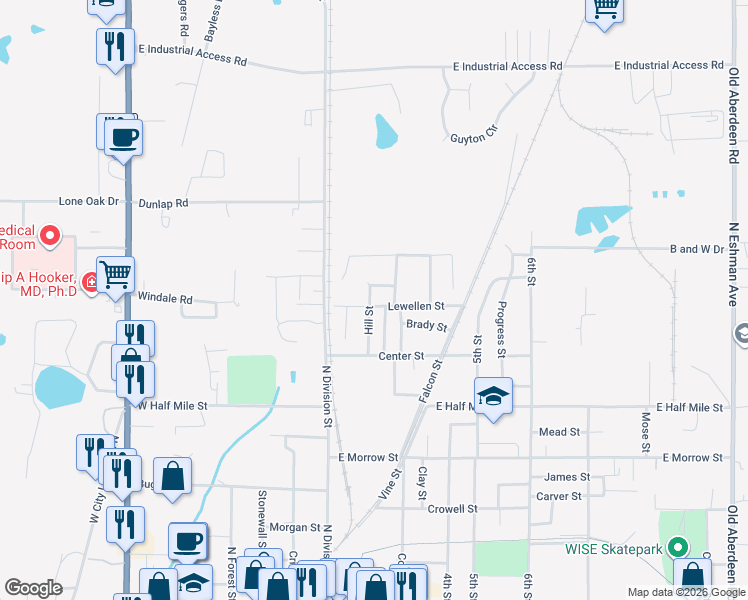 map of restaurants, bars, coffee shops, grocery stores, and more near 300-398 Lewellen Street in West Point
