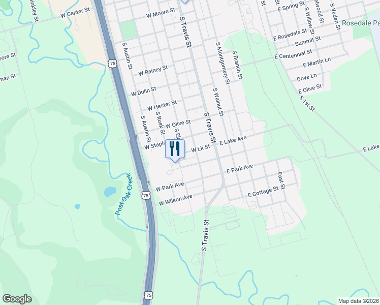map of restaurants, bars, coffee shops, grocery stores, and more near 221 West Lake Avenue in Sherman
