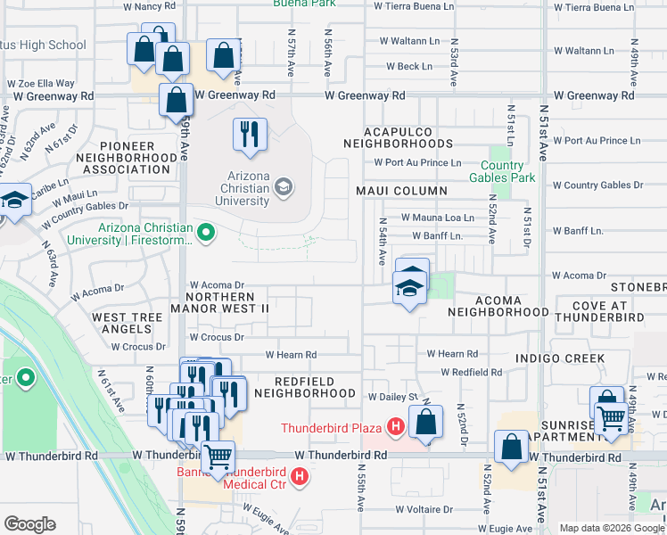 map of restaurants, bars, coffee shops, grocery stores, and more near 5551 West Saint Moritz Lane in Glendale