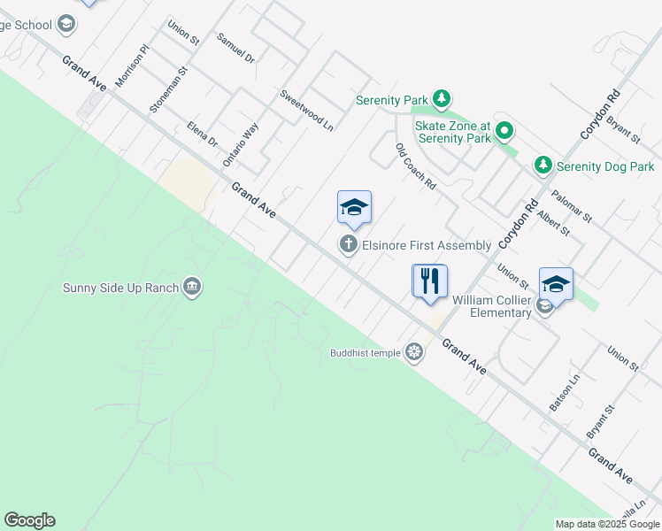 map of restaurants, bars, coffee shops, grocery stores, and more near 33013 Arbolado Lane in Lake Elsinore