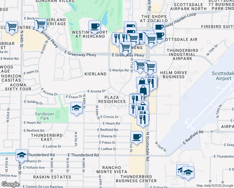 map of restaurants, bars, coffee shops, grocery stores, and more near 7009 East Acoma Drive in Scottsdale