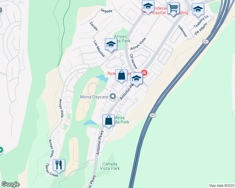 map of restaurants, bars, coffee shops, grocery stores, and more near 170 Vía Contento in Rancho Santa Margarita