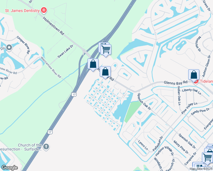 map of restaurants, bars, coffee shops, grocery stores, and more near 2263 Andover Drive in Myrtle Beach