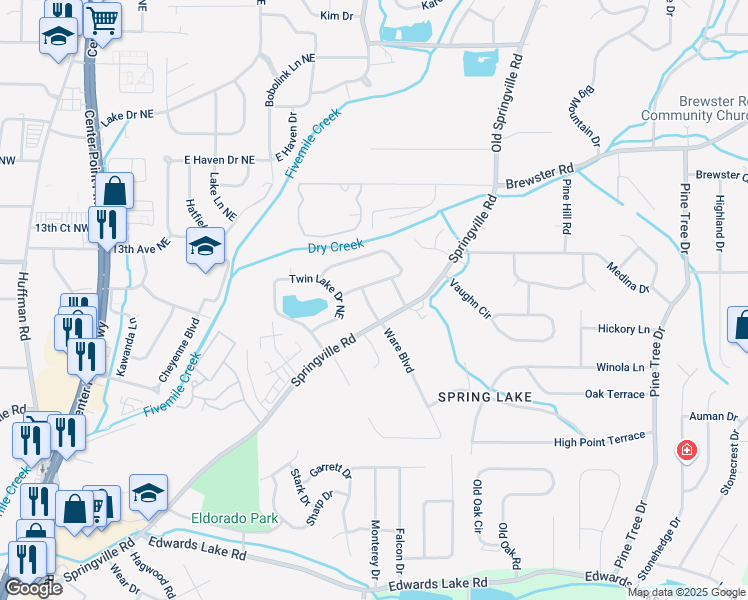 map of restaurants, bars, coffee shops, grocery stores, and more near 800 Tampa Lane Northeast in Birmingham
