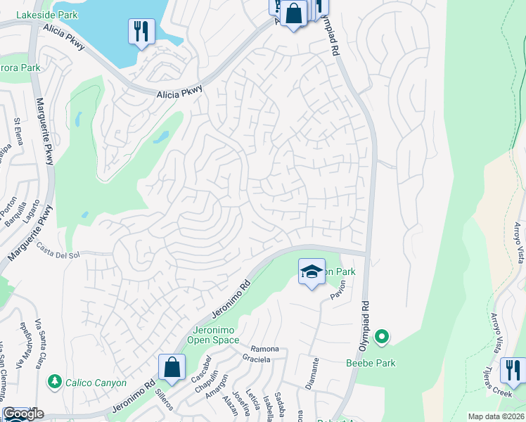 map of restaurants, bars, coffee shops, grocery stores, and more near 28258 Zarza in Mission Viejo