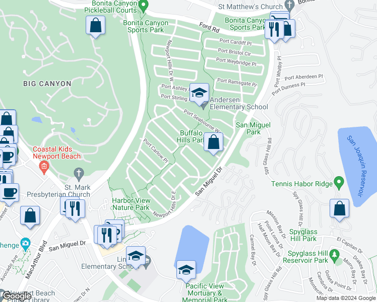 map of restaurants, bars, coffee shops, grocery stores, and more near 1935 Port Locksleigh Pl in Newport Beach