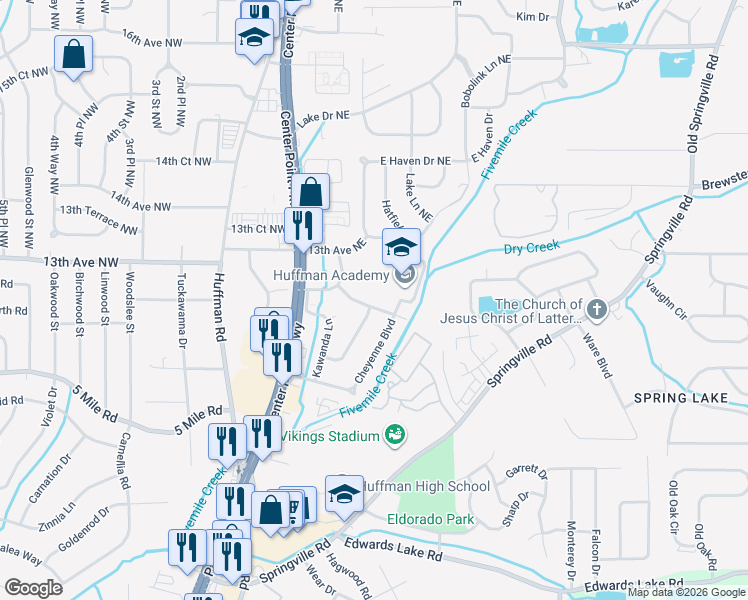map of restaurants, bars, coffee shops, grocery stores, and more near 220 Navajo Trail Northeast in Birmingham