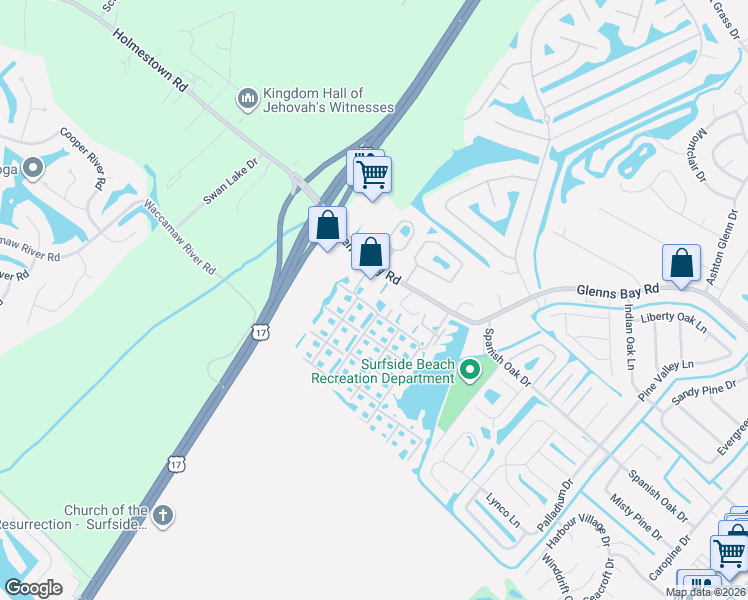 map of restaurants, bars, coffee shops, grocery stores, and more near 2262 Andover Drive in Myrtle Beach