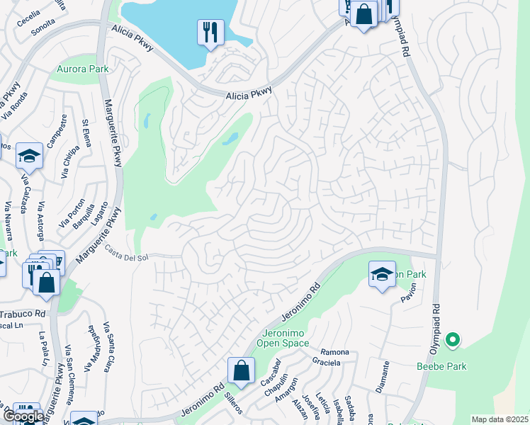 map of restaurants, bars, coffee shops, grocery stores, and more near 28041 Via Machado in Mission Viejo