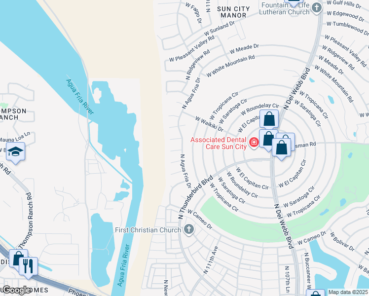 map of restaurants, bars, coffee shops, grocery stores, and more near 14633 North Agua Fria Drive in Sun City