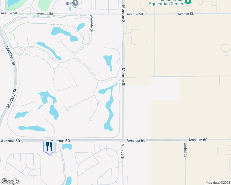 map of restaurants, bars, coffee shops, grocery stores, and more near 59235 Seville in La Quinta