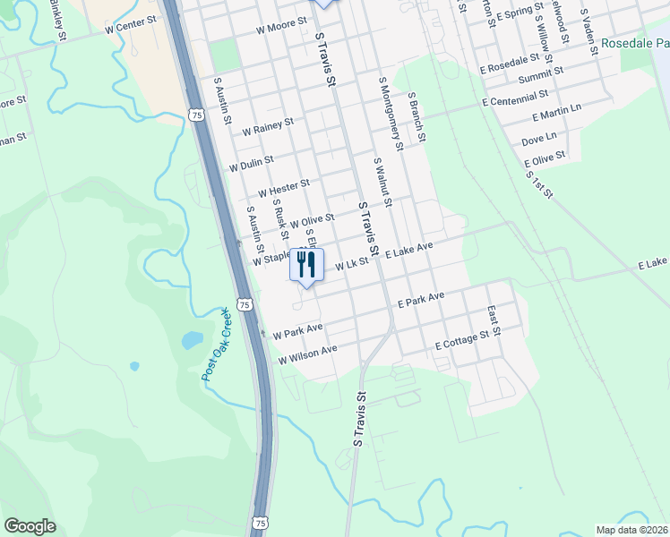 map of restaurants, bars, coffee shops, grocery stores, and more near 221 West Lake Avenue in Sherman
